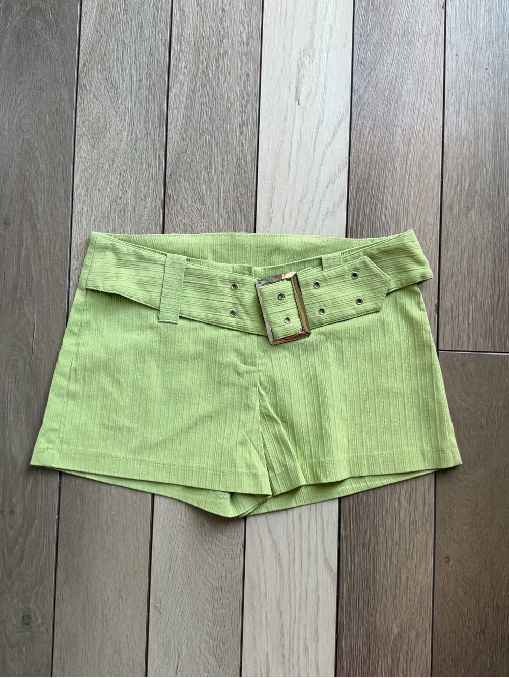 CELINE By Champion Y2K Lime Green High-Waist Belted Shorts